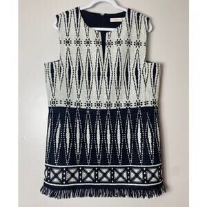 TORY BURCH DRESS WESTERN AZTEC COUNTRY BOHO CHIC FRINGE KNIT COWGIRL ABSTRACT